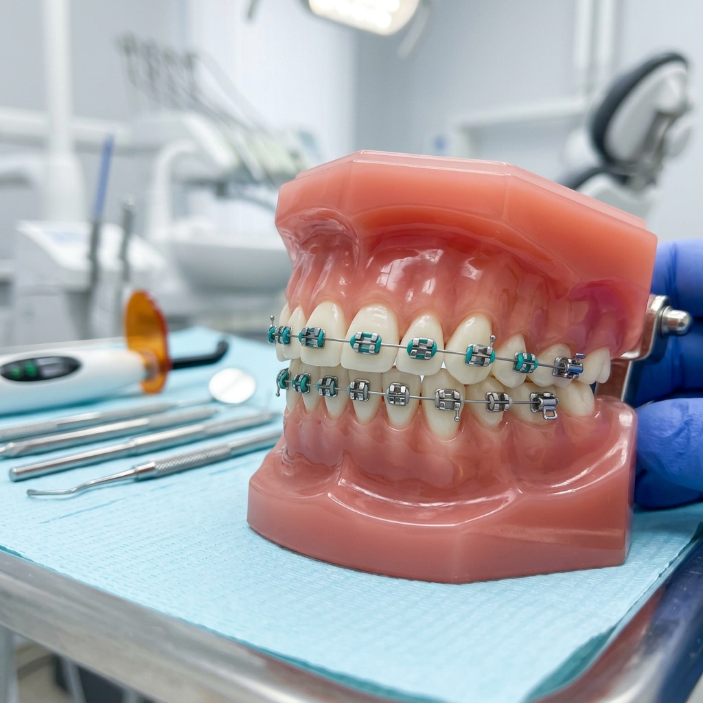 Metal braces on patient